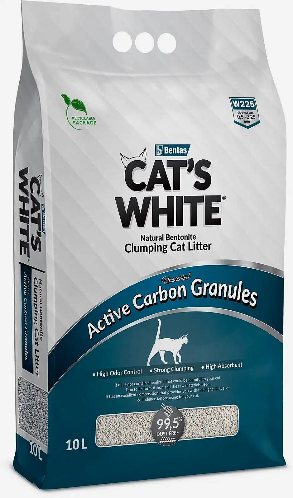 Cats White Aktif Karbonlu Tozsuz Kedi Kumu 10 Lt