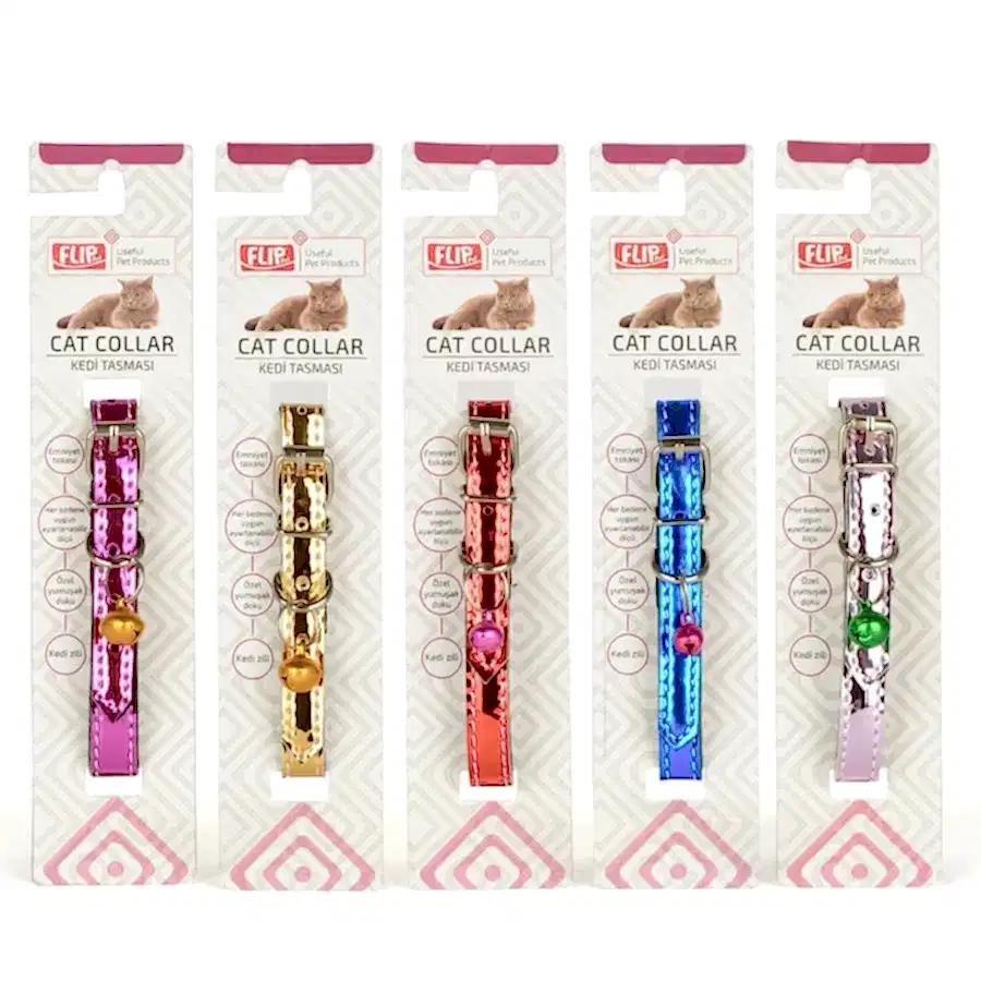 Flip Parlak Zilli Kedi Tasması