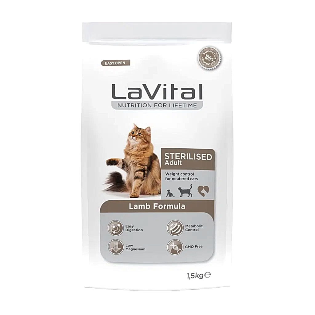 LaVital Kilo Kontrolü için Kuzulu Kısırlaştırılmış Kedi Maması 1,5kg