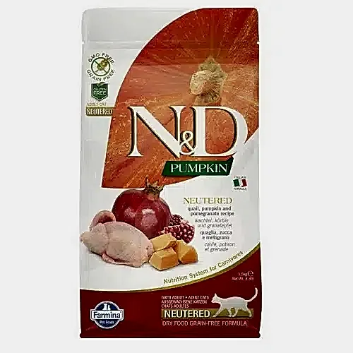 N&D Pumpkin Tahılsız Bıldırcınlı Bal Kabaklı ve Narlı Kısırlaştırılmış Kedi Maması 1.5 Kg