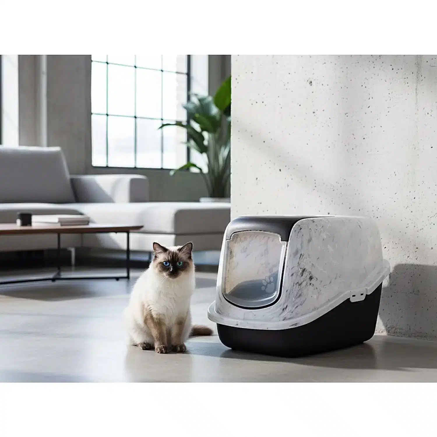 Savic Nestor Mermer Desenli Kapalı Kedi Tuvaleti Gri Beyaz A8100-MAGZ